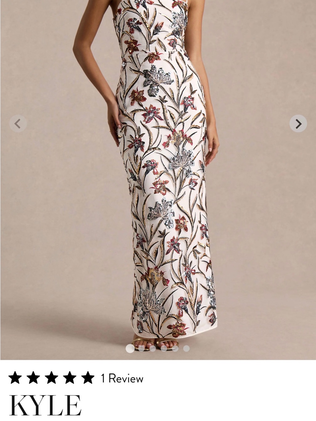 Kyle Ivory Floral Sequin Column Evening Dress